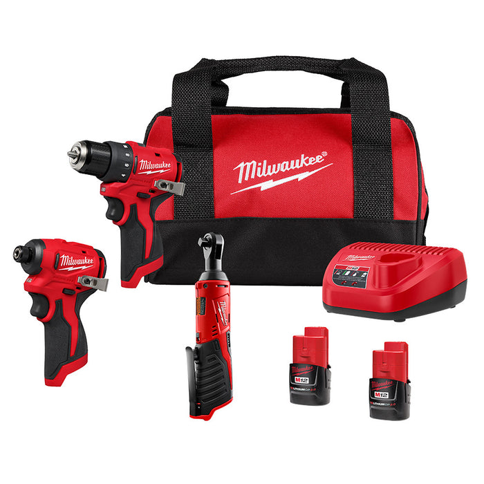 M12 12-Volt Lithium-Ion Brushless Cordless Subcompact Drill &Impact Driver Combo Kit with 3/8in Ratchet, Batteries & Bag