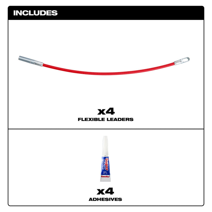 4PK Polyester Fish Tape Replacement Flexible Metal Leader