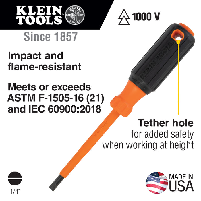 Insulated Screwdriver, 1/4-Inch Cabinet Tip, 4-Inch Round Shank