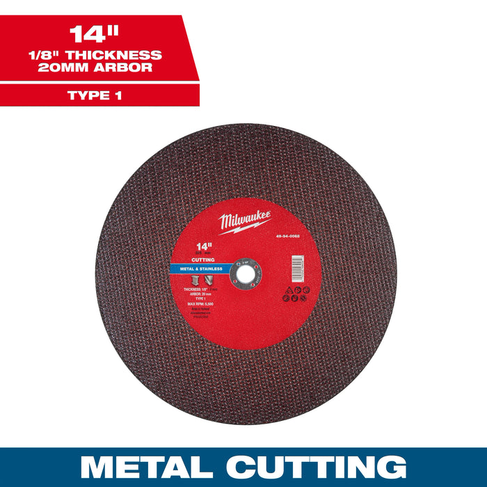 14" x 1/8" x 20mm Metal Cut Off Wheel -Type 1