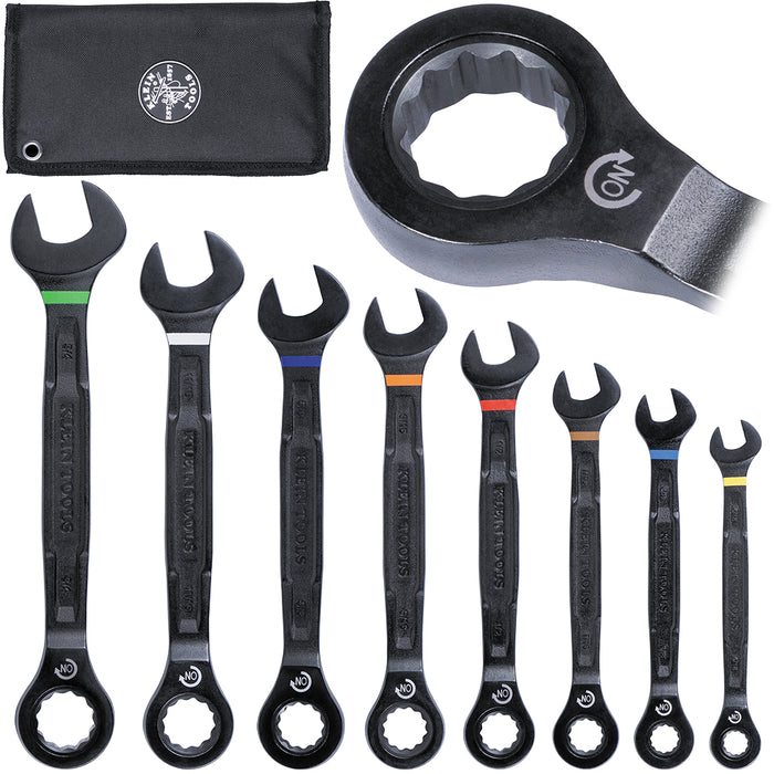 90-Tooth Ratcheting Combo Wrench Set, SAE, 8-Piece