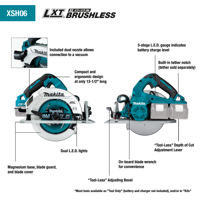 36V (18V X2) LXT® Brushless 7‑1/4” Circular Saw, Tool Only