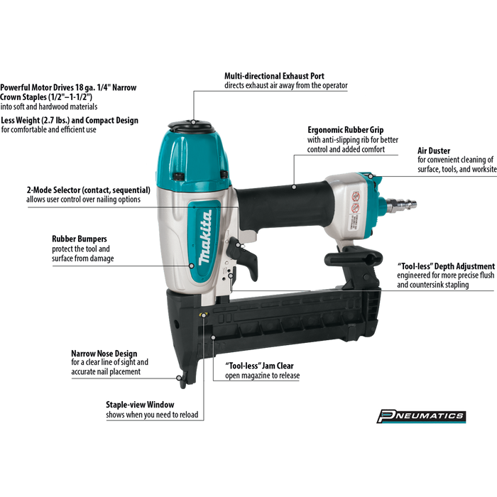 1/4" Narrow Crown Stapler, 18 Ga.