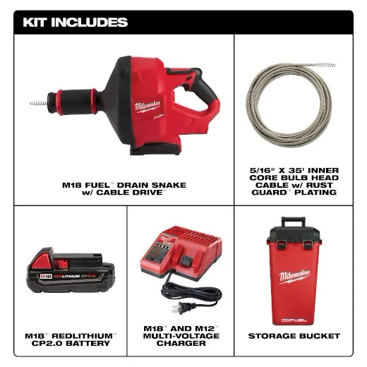 M18 FUEL™ Drain Snake w/ CABLE DRIVE™ with 5/16” Cable