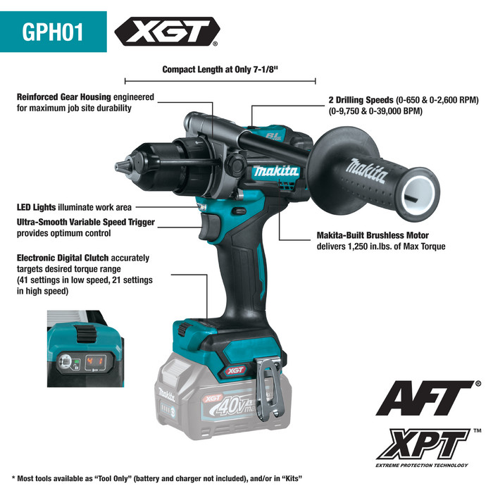 40V max XGT® Brushless Cordless 1/2" Hammer Driver‑Drill, Tool Only