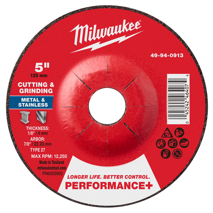 5" x 1/8" x 7/8" Performance+ Dual Metal Cut & Grind Wheel - Type 27