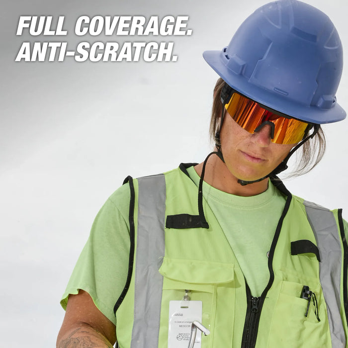 Wrap Around Safety Glasses - Red Mirrored Anti-Scratch Lenses
