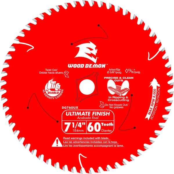 7-¼ 60-Teeth Wood Demon™ Ultimate Finish Carbide Saw Blade for Wood