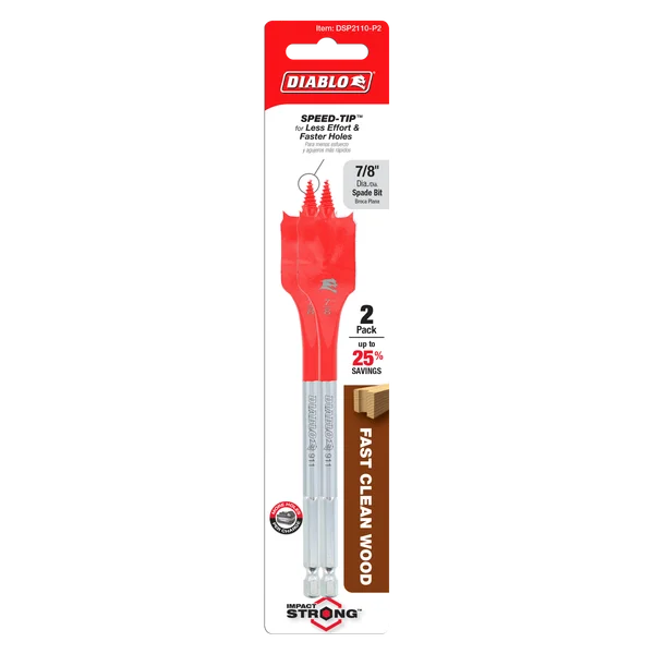 7/8" x 6" Spade Bits for Wood (2-pk)