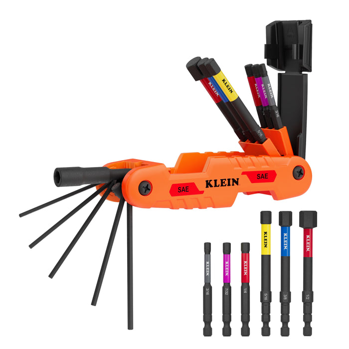 Extended Reach Impact Folding Hex Key Set, SAE