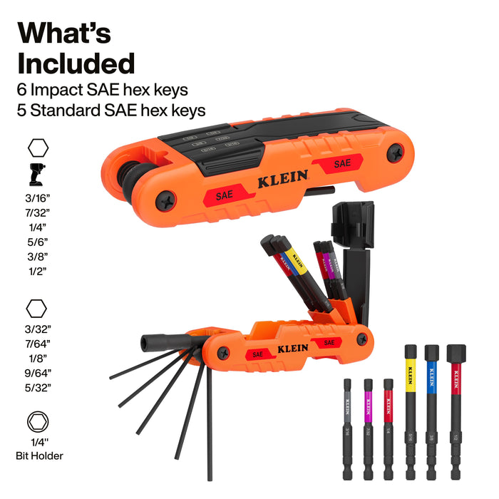 Extended Reach Impact Folding Hex Key Set, SAE