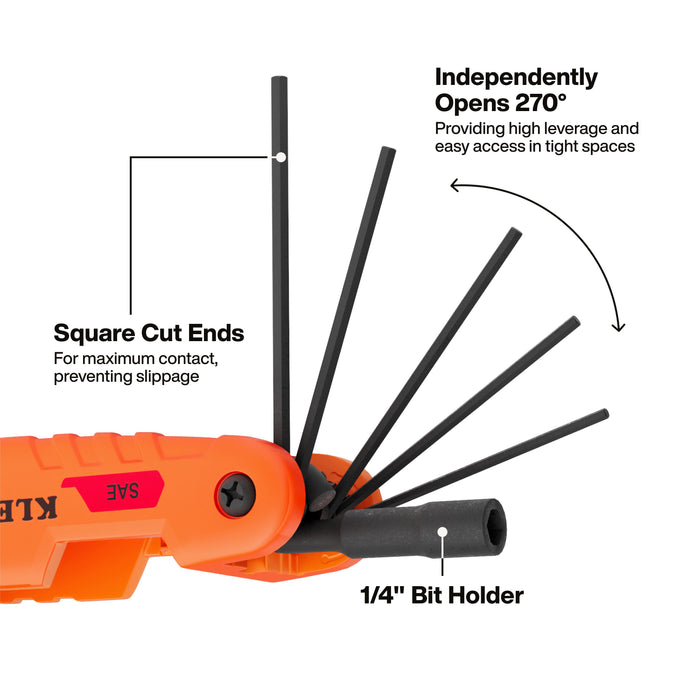 Extended Reach Impact Folding Hex Key Set, SAE