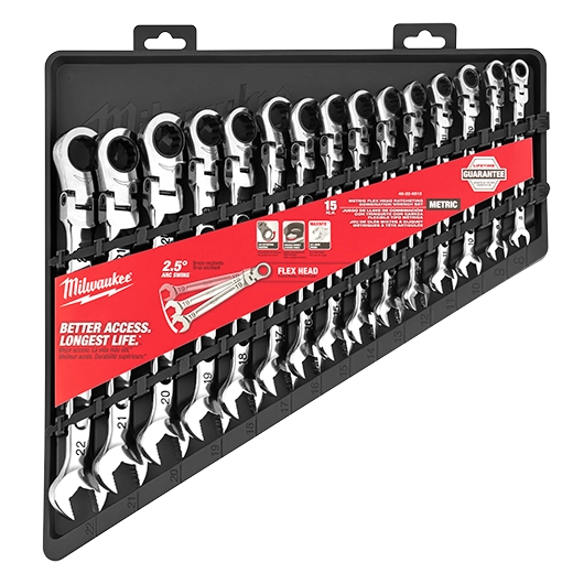 15pc Metric Flex Head Ratcheting Combination Wrench Set