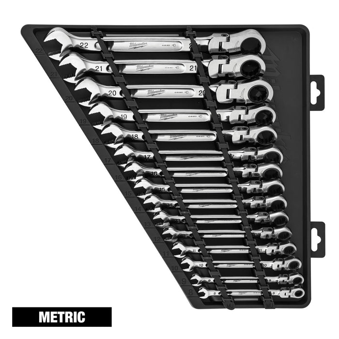 15pc Metric Flex Head Ratcheting Combination Wrench Set