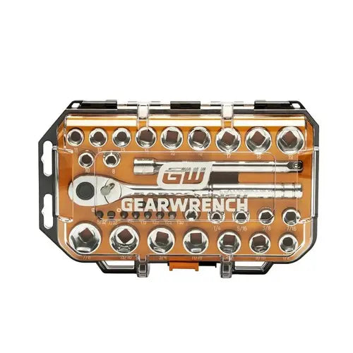 GearWrench 35-Piece SAE/Metric 3/8 in. Drive 6-Point Mechanics Hand Tool Set with Stubby Sockets and Case