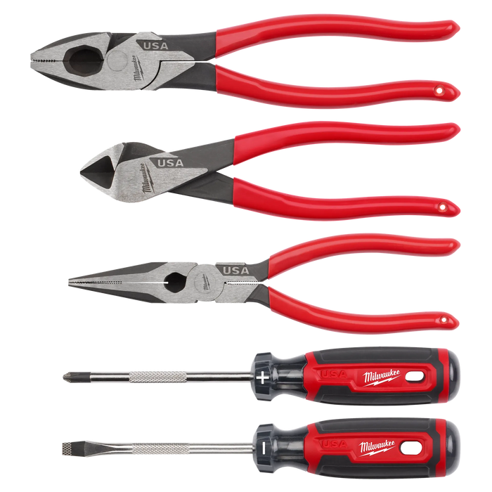 5PC Dipped Grip Cutting Pliers & Cushion Grip Screwdrivers Set (USA)