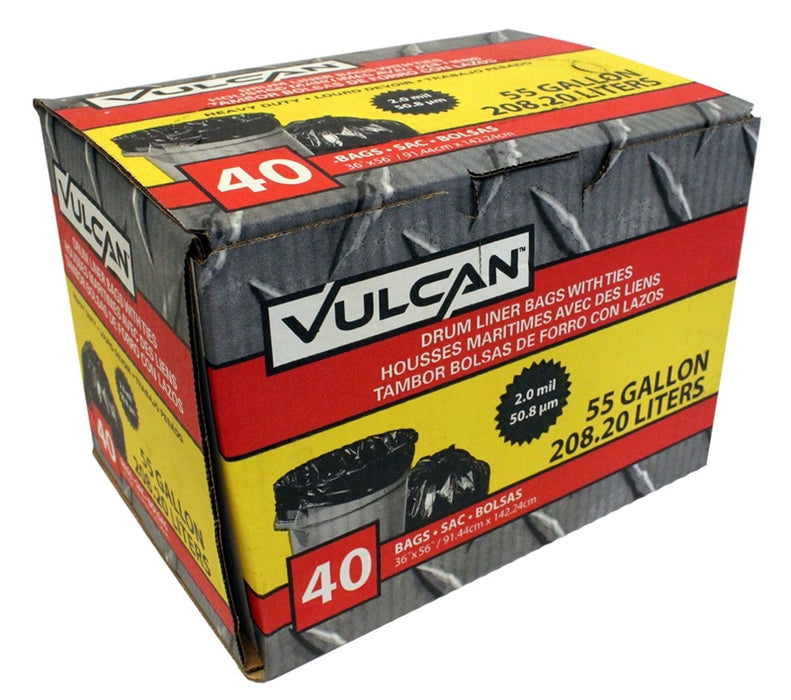 Vulcan FG-03812-10A Drum Liner, 55 gal, Poly, Black