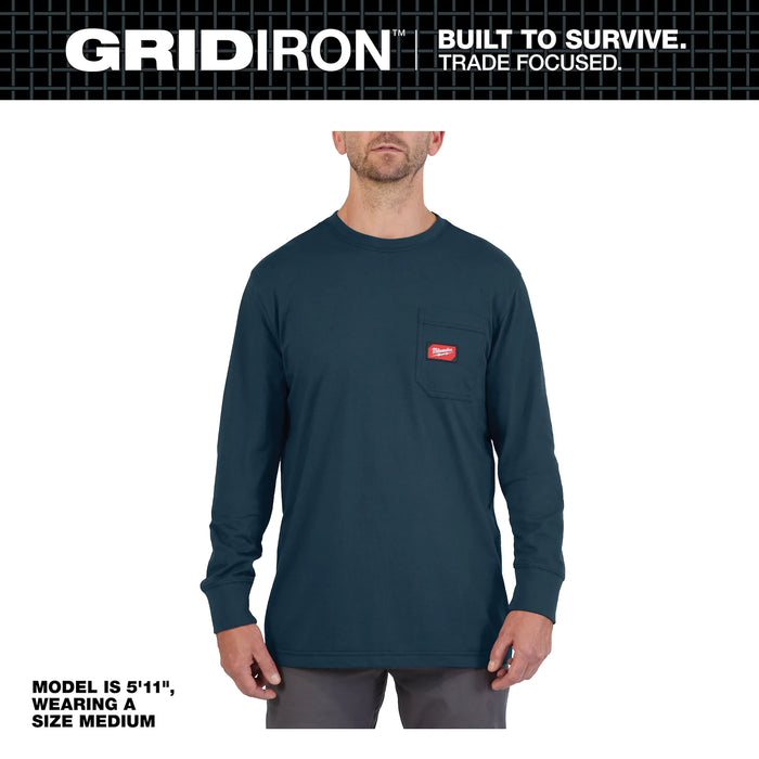 GRIDIRON™ Pocket T-Shirt | Long Sleeve, Blue, Medium