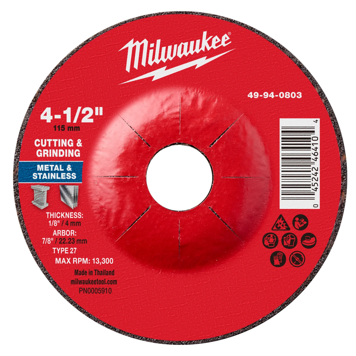 4-1/2" x 1/8" x 7/8" Dual Metal Cut & Grind Wheel - Type 27