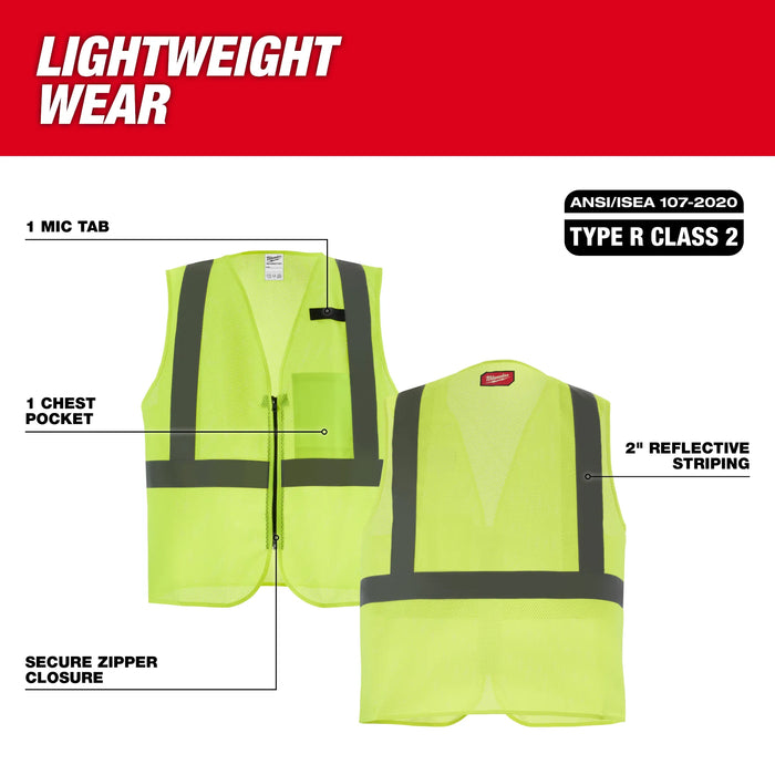 Class 2 High Visibility Yellow Mesh One Pocket Safety Vest - S/M