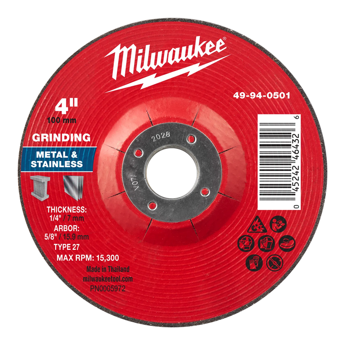 4" x 1/4" x 5/8" Metal Grinding Wheel - Type 27