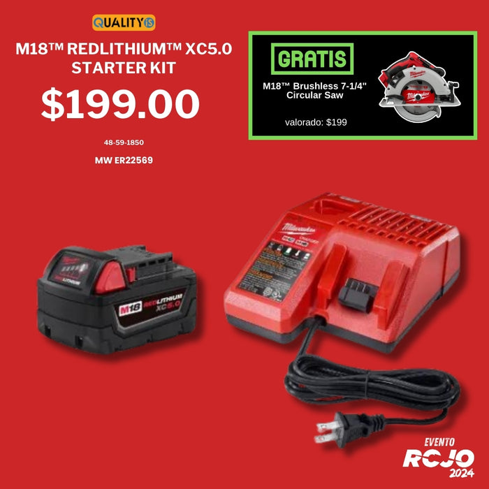 M18™ REDLITHIUM™ XC5.0 Starter Kit [free M18™ Brushless 7-1/4" Circular Saw Bare Tool ]*