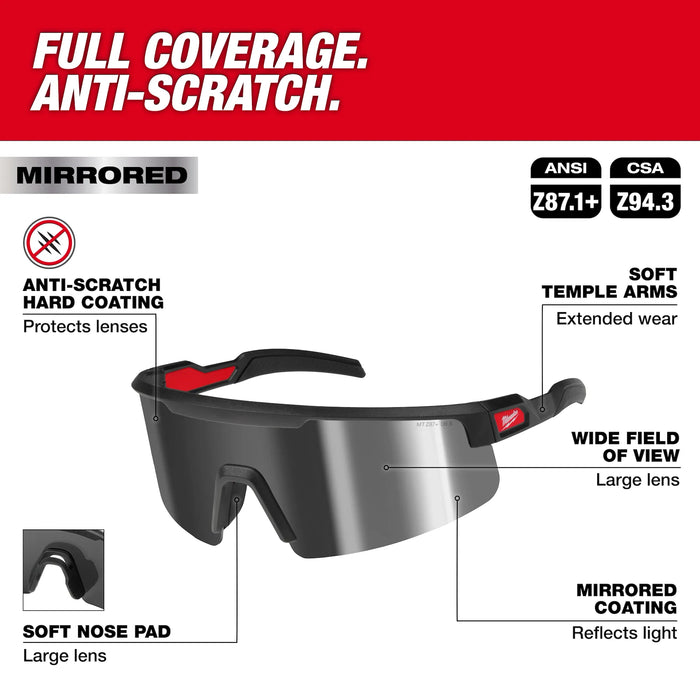 Wrap Around Safety Glasses - Silver Mirrored Anti-Scratch Lenses