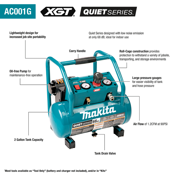 40V max XGT® Brushless Cordless 2 Gallon Quiet Series Compressor Kit (4.0Ah)