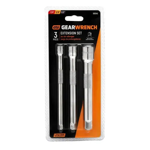 GearWrench Socket Extension Set, 6" Length, 1/4", 3/8", 1/2" Drive