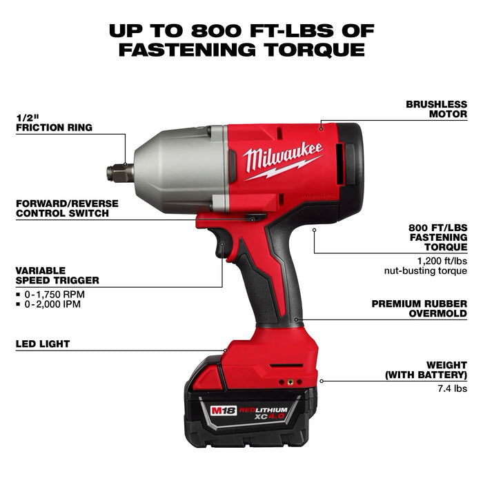 M18™ Brushless 1/2" High Torque Impact Wrench w/ Friction Ring Kit