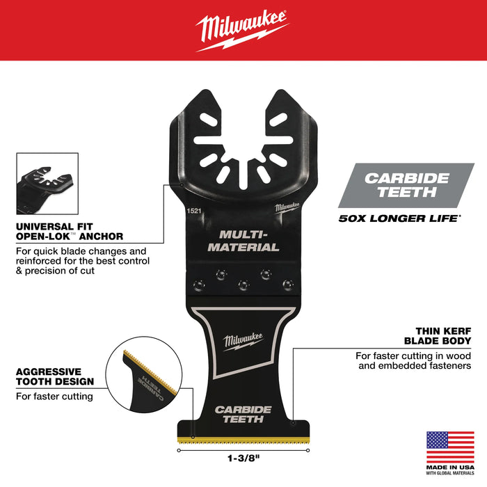 MILWAUKEE® OPEN-LOK™ 1-3/8" Carbide Teeth Multi-Material Multi-Tool Blade