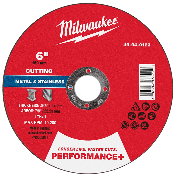 6" x .045" x 7/8" Performance+ Metal Cut Off Wheel - Type 1