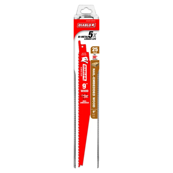 9" 4/6TPI Bi-Metal Reciprocating Saw Blade for Nail-Embedded Wood (25-Pack)