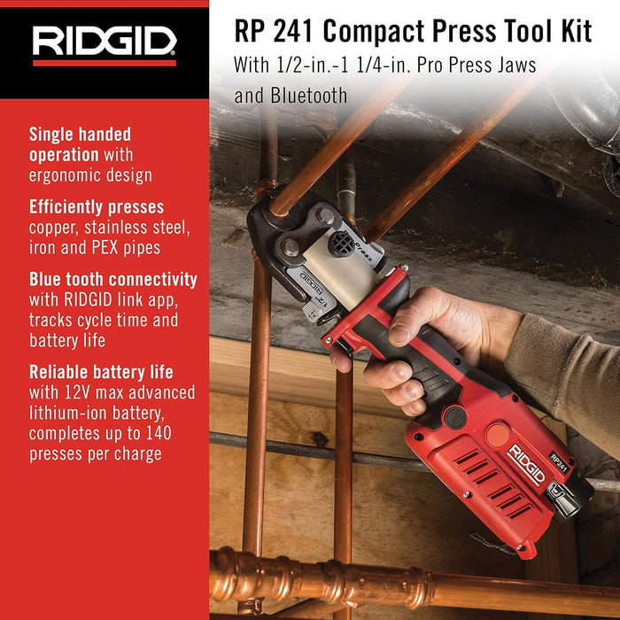 RIDGID RP 241 Battery Kit with ProPress Jaws (1/2” – 1-1/4”)