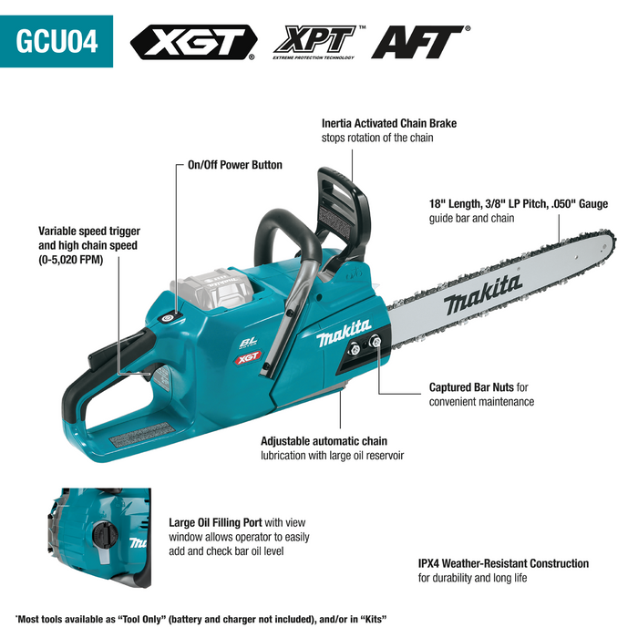 40V max XGT® Brushless Cordless 18" Chain Saw, Tool Only