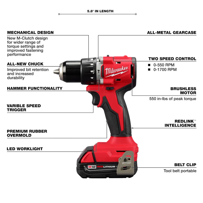 M18™ Compact Brushless 1/2" Hammer Drill/Driver Kit