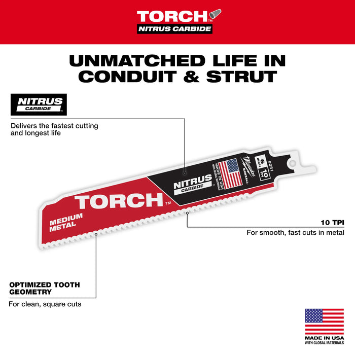 6" 10TPI TORCH™ with NITRUS™ Carbide Teeth for Conduit and Strut 1PK