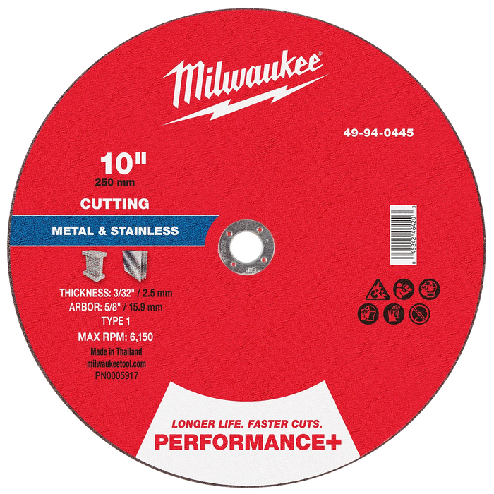 10" x 3/32" x 5/8" Performance+ Metal Cut Off Wheel - Type 1