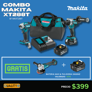 Makita XT288T 2-Tool Combo w/ Free Grinder XAG04Z and 6Ah Battery BL1860