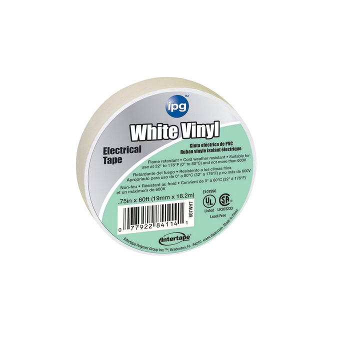 IPG 85828 Electrical Tape, 60 ft L, 3/4 in W, PVC Backing, White