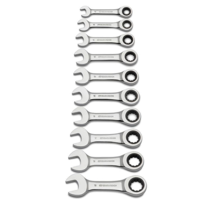 GearWrench 10 Piece 72-Tooth 12 Point Stubby Ratcheting Combination Metric Wrench Set