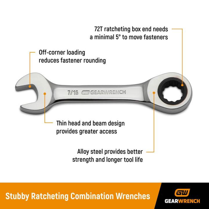 GearWrench 10 Piece 72-Tooth 12 Point Stubby Ratcheting Combination Metric Wrench Set