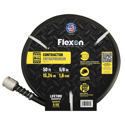 Flexon Pro Series 5/8" x 50' Black Heavy-Duty Contractor Grade Hose