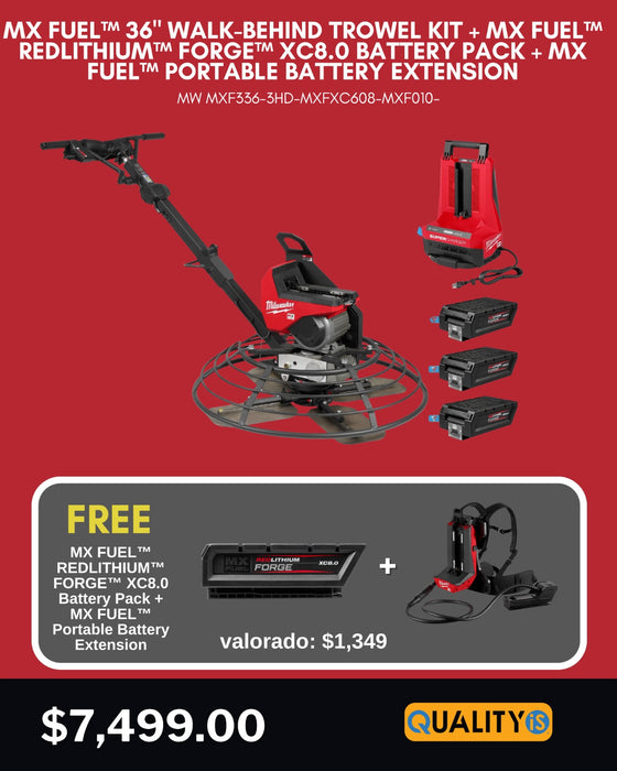 MX FUEL™ 36" Walk-Behind Trowel Kit + MX FUEL™ REDLITHIUM™ FORGE™ XC8.0 Battery Pack + MX FUEL™ Portable Battery Extension