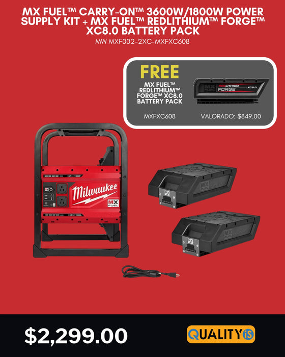 MX FUEL™ CARRY-ON™ 3600W/1800W Power Supply Kit + MX FUEL™ REDLITHIUM™ FORGE™ XC8.0 Battery Pack