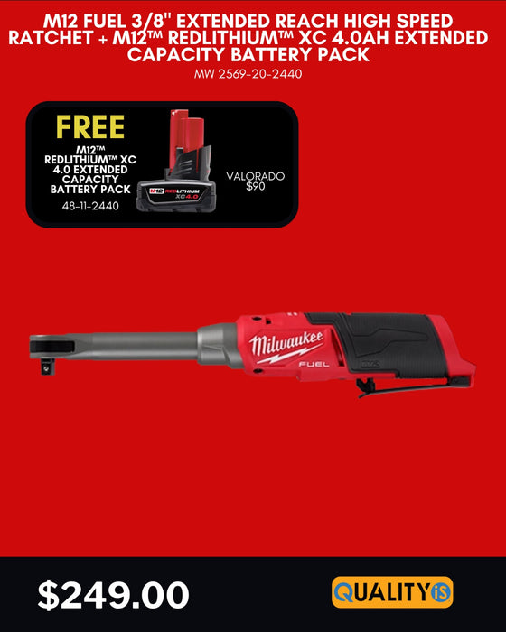 M12 FUEL 3/8" Extended Reach High Speed Ratchet + M12™ REDLITHIUM™ XC 4.0Ah Extended Capacity Battery Pack