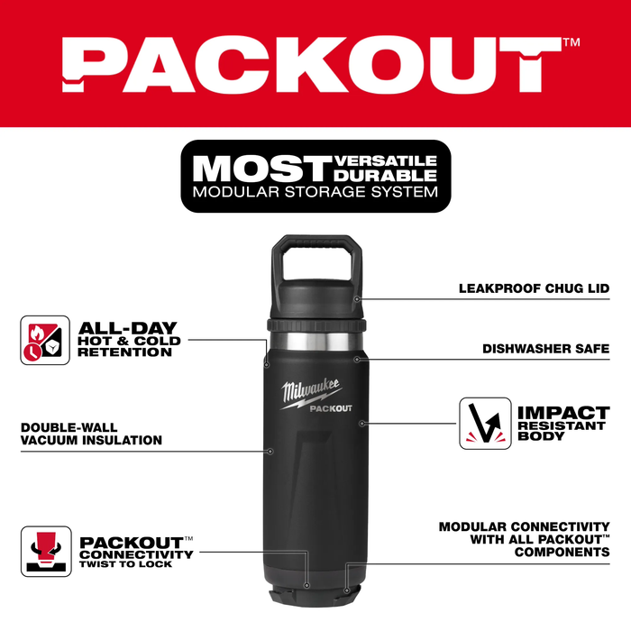 PACKOUT™ 24oz Insulated Bottle with Chug Lid (Black)