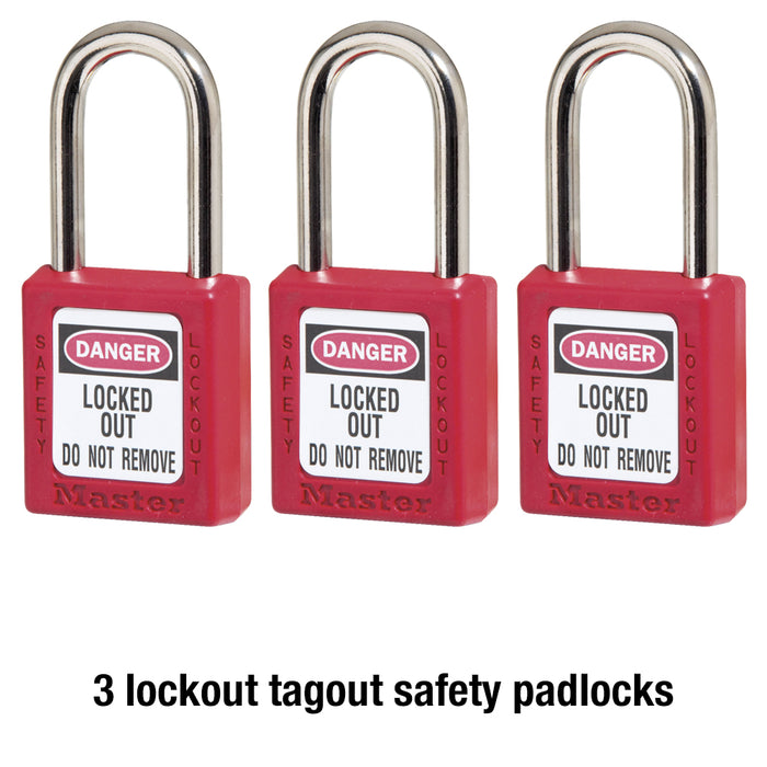 Master Lock Lockout Toolbox with Standard Electrical Device Assortment and three Zenex™ Thermoplastic Padlocks