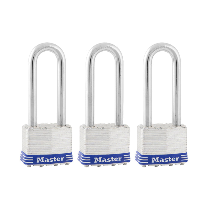 1-3/4in (44mm) Wide Laminated Steel Pin Tumbler Padlock with 2-1/2in (64mm) Shackle; 3-Pack