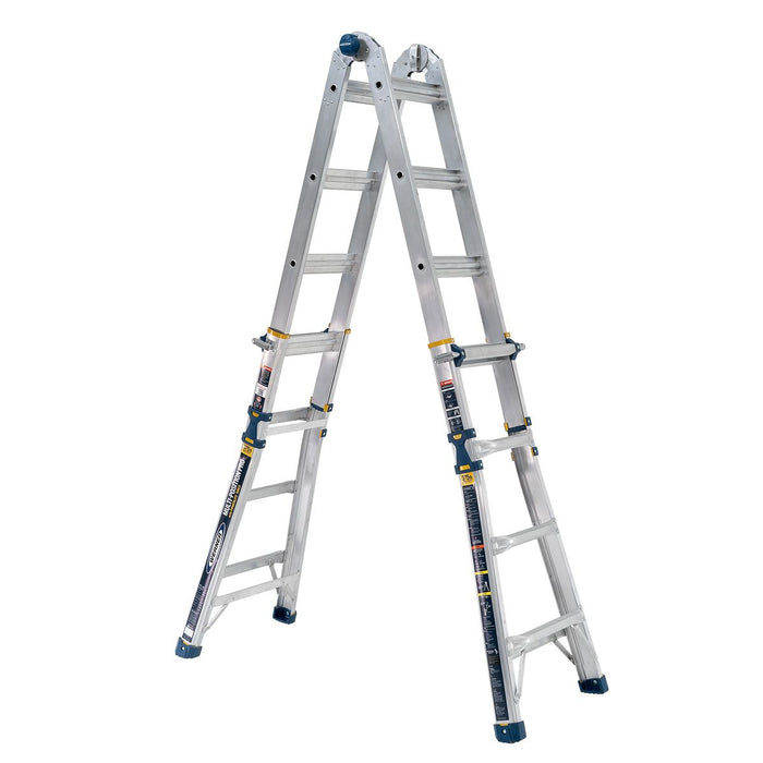 Werner MT-18IAA Multi-Position Ladder, 18 ft Max Reach H, 16-Step, 375 lb, Type IAA Duty Rating, 1.1 in D Step